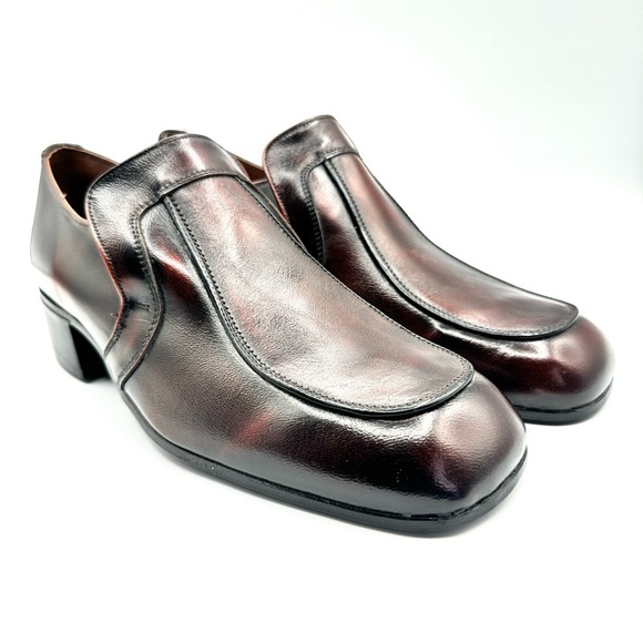 VINTAGE BAYMART DRESS SHOE LEATHER BROWN SHOE WOODEN BLOCK HEEL 70s  DEADSTOCK - Picture 11 of 14